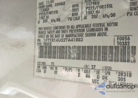 2002 Ford Ranger Edge/Tremor/Xl/Xlt z USA, uszkodzony, nr VIN 1FTYR14U52TA41883